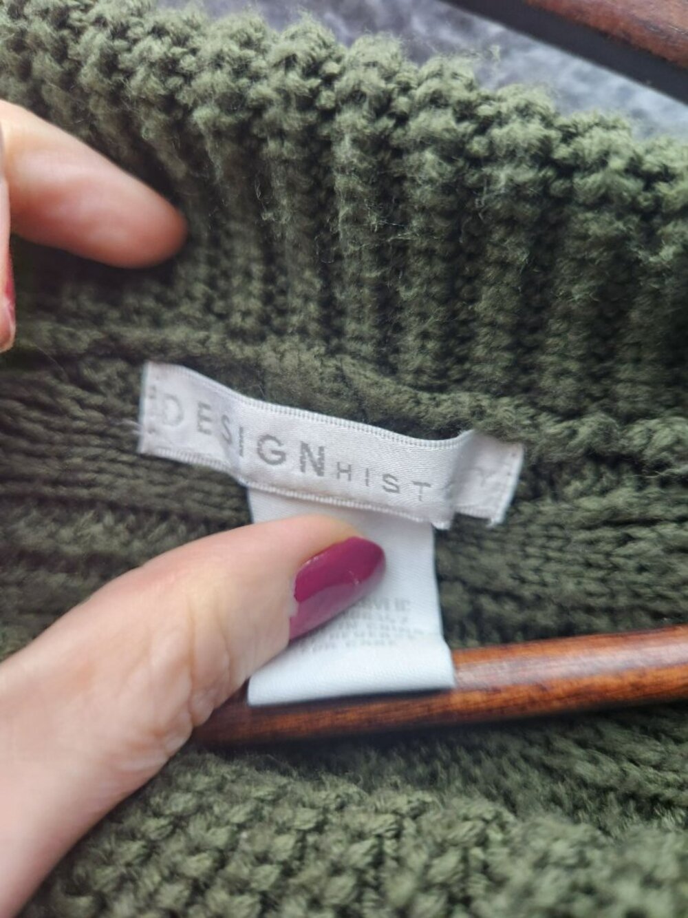 Cable Knit Green Poncho Sweater With High Button Collar Design History Womens XL - Picture 4 of 6